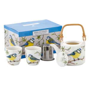 Zestaw dzbanek z zaparzaczem i dwoma kubkami modraszka marco polo